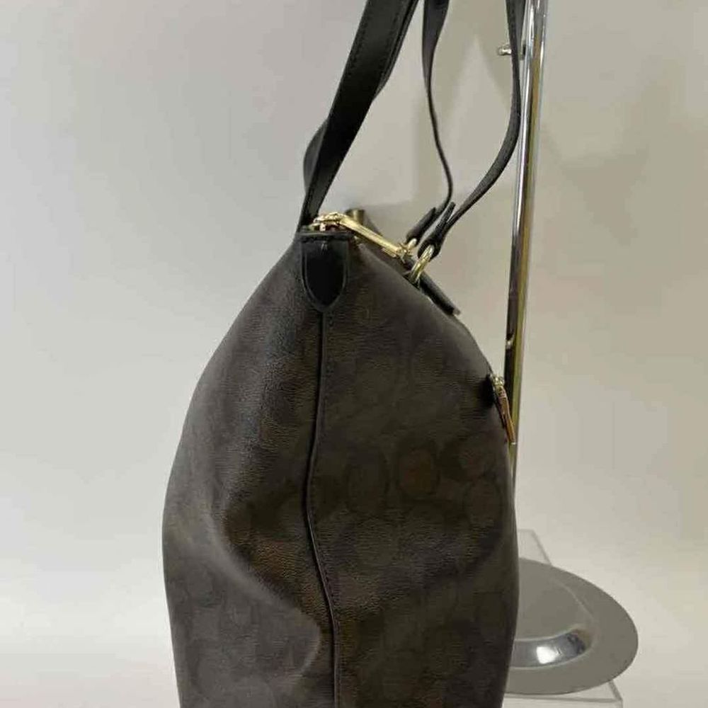 COACH Brown Black Monogram Designer Handbag Purse Tote Bag - Picture 3 of 7